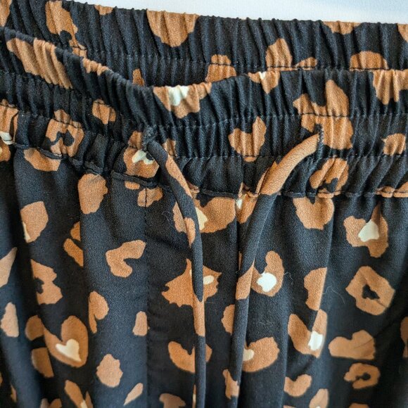 Crepe Wide Leg Pants Leopard Print with Contrast Stripe and Pockets XL - Picture 4 of 6